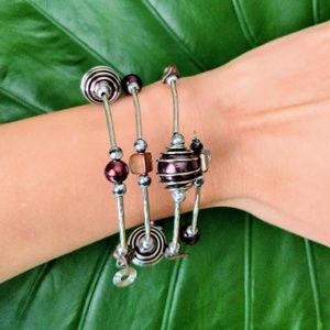 NWOT Silver Dark Purple wrap around bead bracelet